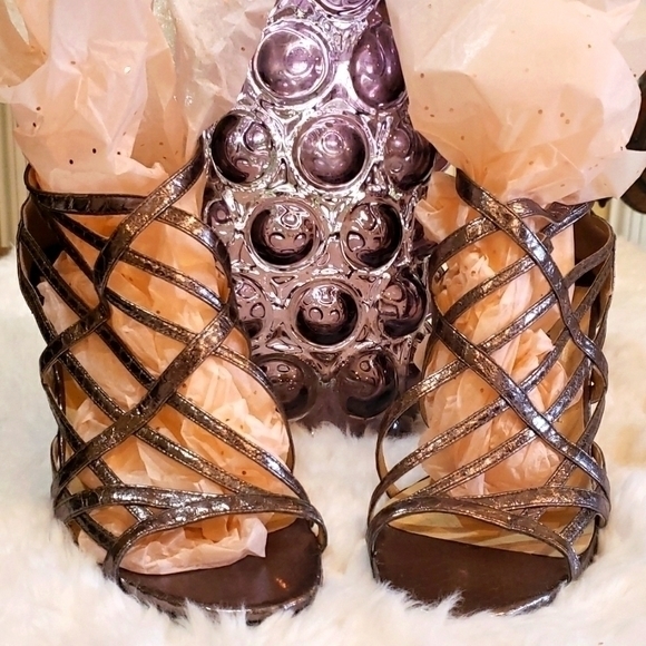 Jimmy Choo Snakeskin Cage‎ Heels Silver Size 8/38 - Picture 6 of 12